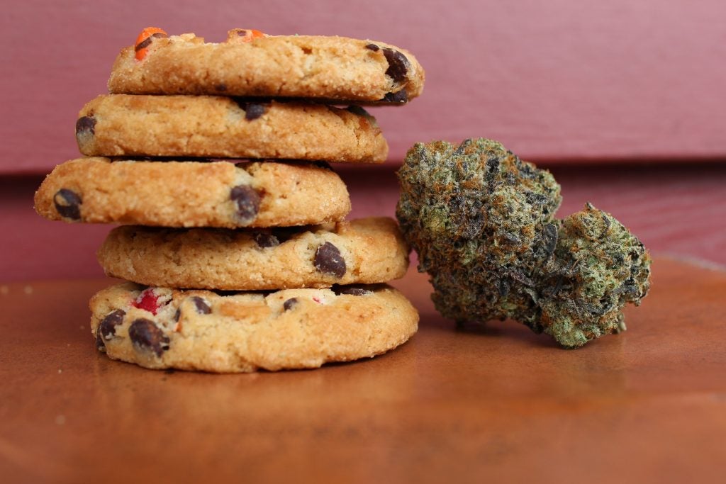 Edible cookies beside a weed strain